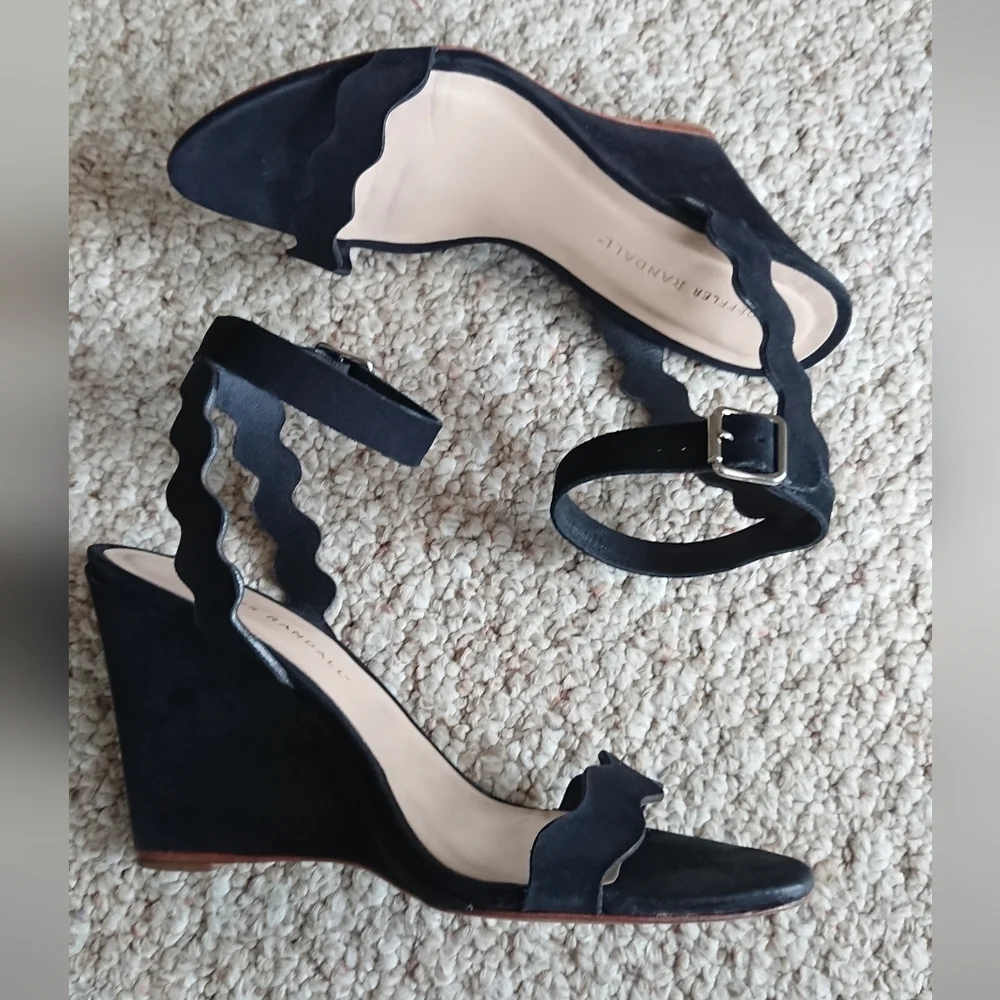 Loeffler Randall suede leather Piper Wedge in black size 7.5